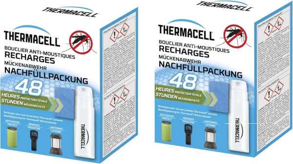 Navullingen tegen muggen en tijgermuggen – Effectieve bescherming tot 20 m² – Compatibel met diffusers, nomaden en lantaarns – 48 uur werking – 8 gaspatronen + 24 plaatjes