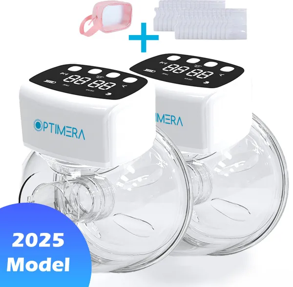 OPTIMERA® - Elektrische Borstkolf - Handsfree Borstkolf - Dubbele Elektrische Borstkolf - Incl. 20 Moedermelk Bewaarzakjes, 4 Verschillende Borstmaten & Reistas