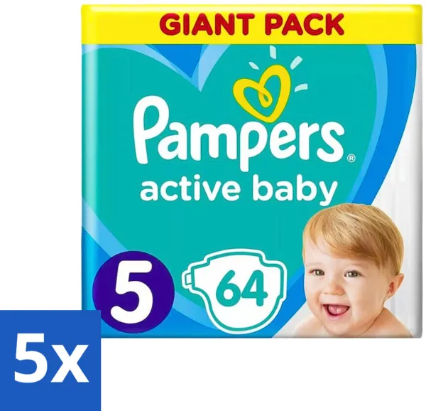 Pampers - Active Baby - Luiers - Maat 5 (11-16 kg) - Zachte Pasvorm - 64 Luiers - Bulkverpakking - 5 stuks