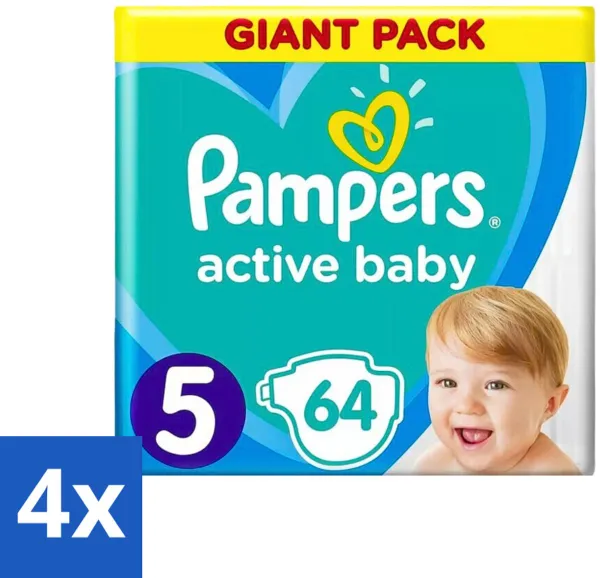 Pampers - Active Baby - Luiers - Maat 5 (11-16 kg) - Zachte Pasvorm - 64 Luiers - Voordeelverpakking - 4 stuks