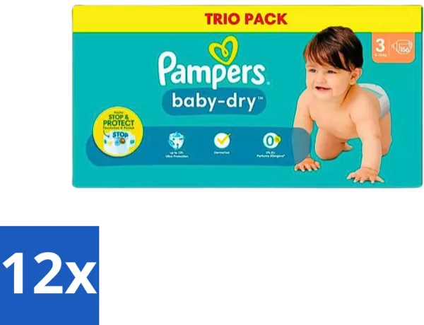 Pampers - Baby-Dry - Luiers - Maat 3 (6-10 kg) - 156 Luiers - Voordeelverpakking - 12 stuks
