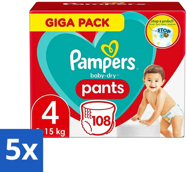 Pampers - Baby-Dry Pants - Luierbroekjes - Maat 4 (9-15 kg) - Comfort Fit - 108 Luiers - Bulkverpakking - 5 stuks