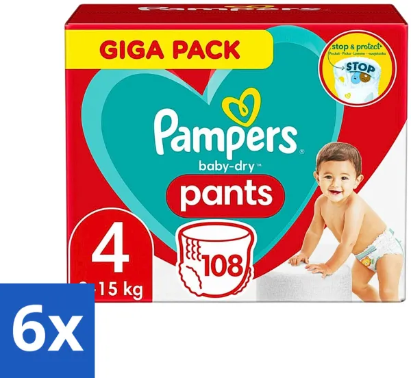 Pampers - Baby-Dry Pants - Luierbroekjes - Maat 4 (9-15 kg) - Comfort Fit - 108 Luiers - Voordeelverpakking - 6 stuks