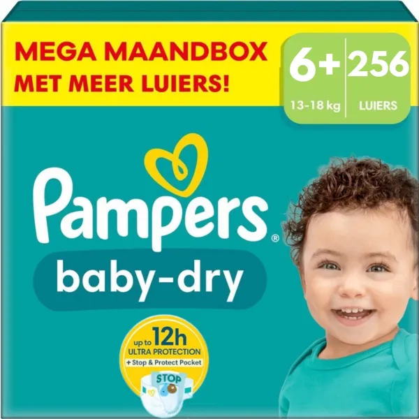 Pampers Baby-Dry luiers - Maat 6+ (14-19KG) - 256 luiers - Voordeelverpakking 8x32 stuks