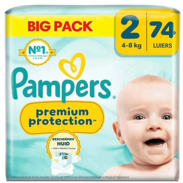 Pampers Premium Protection Maat 2 Luiers (4-8kg) - 74 stuks - Big Pack