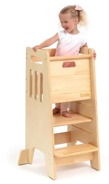 Peutertoren met Schuifdeur voor Kinderen - Hoogte Verstelbare Keukenkruk voor Peuters van 18 Maanden tot 6 Jaar