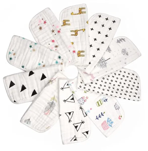 Premium 6-laags mousseline baby washandjes 10-pack - groot formaat wasbare pasgeboren handdoeken - herbruikbare babydoekjes met opbergzakken