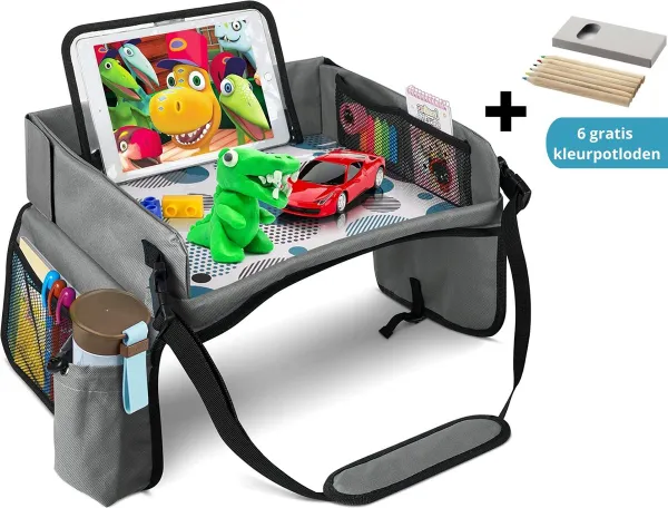 Premium Reistafel met Tablethouder - Auto Organizer - Playtray - Opvouwbaar - Speeltafel Auto - Tekentafel Auto - Inclusief Gratis Draagtas en - Grijs kopen | / Geboorte