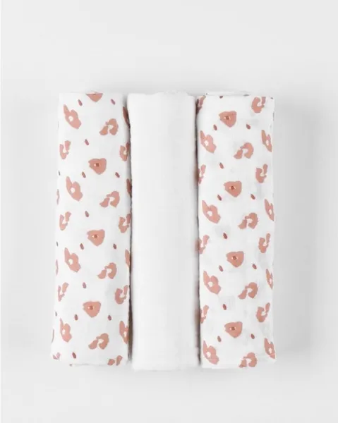 Set van 3 hydrofiele doeken - Biologische mousseline - Beige/Cappucino - Luipaardprint