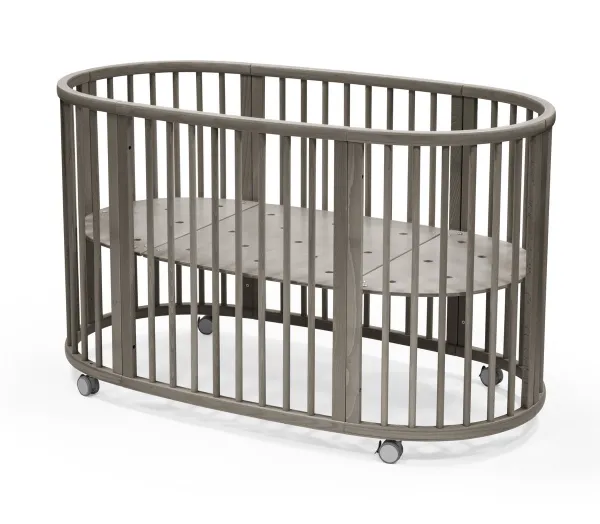 Stokke Sleepi Bed, Hazy Grey - Ovaal ledikant geschikt voor kinderen van 0-5 jaar - Verstelbaar, stijlvol en flexibel - Stevig beukenhouten frame