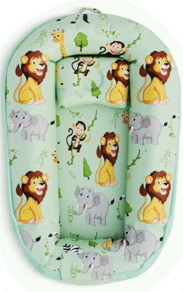 SupraGoods® Babynestje met hoofdkussen - Jungle/Dierenprint - Hoes wasbaar - Zacht en veilig - Kraamcadeau - 87 x 53 cm - Baby nestje - Babynestjes