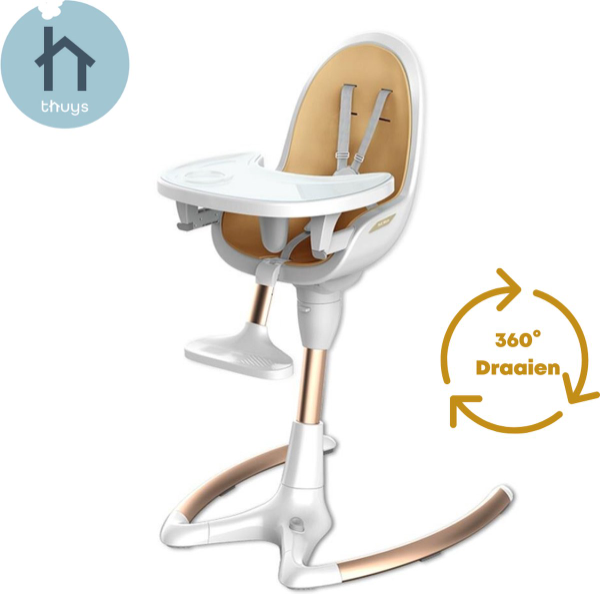 Thuys Premium Kinderstoel Verstelbare Hoogte - 360 Graden Draaien Voetbediening - Eetstoel - Babystoel voor aan tafel - Kinderzetel - Peuterstoeltje - Wit met Goud kopen | Baby /