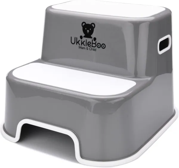 UkkieBoo opstapje - Max 100kg - Grijs/Wit - antislip krukje - wc krukje - kinder opstapjes - wc trainer wit - wc kinderhulp - toilet trainer - eerste opstapje - opstapje - kruk - opstapkrukje - baby o