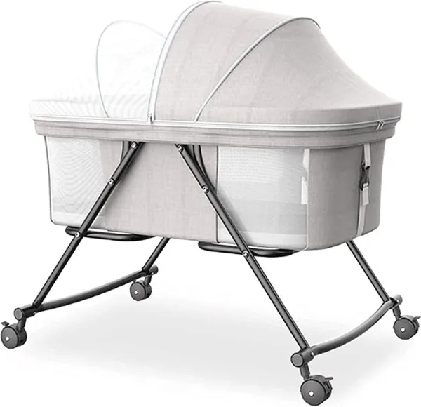 Velox Goods VL-513 - Veilige en Verstelbare Babywieg met Ademende Opvouwbare Wiegbasis, Schommeloptie en Piramideconstructie | Perfect voor Slaap- en Woonkamer