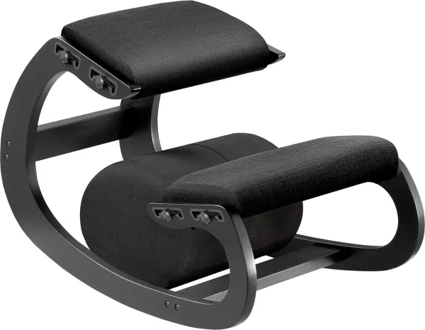 Verstelbare kniestoel ergonomische houten schommelstoel - verbetering van de houding met een hellende zitting voor thuiskantoor (zwart) verschoningsmatje met luieretui