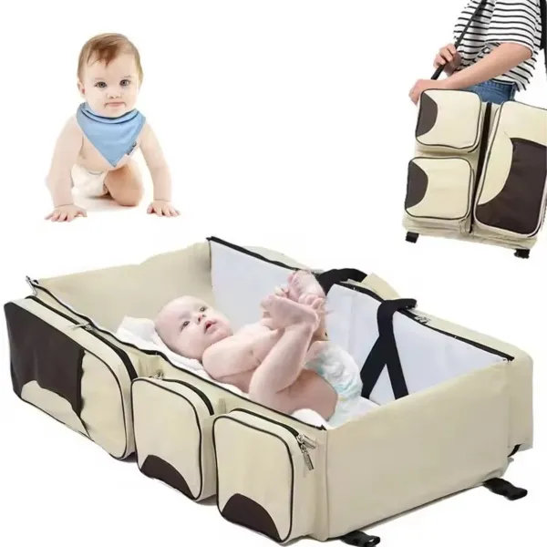 Verzorgingstas Baby - Aankleedkussen met Uitklapbaar Bed - 3 in 1 Luiertas Rugzak - Babybed - Verschoonmand - Mombag - Verschoonkussen - Luiertassen - Babyspullen - Beige - Rugzak - Rugtas - Rugzak Da