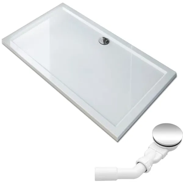 Vierkante antislip douchebak 140 x 100 cm - Plat design met afvoergarnituur