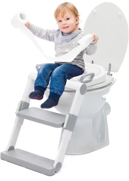 WC Verkleiner met Trapje - Toilettrainer met Handvaten met Opstapje - Opvouwbaar Toilet Bril Zitje - WC Zindelijkheids Training voor Kind & Peuter - Toiletverkleiner Grijs - Fillikid