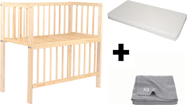 Wieg Co-sleeper Bedside Open 40x80 Black + Matras + Hoeslaken Wit Laken Wit Taupe kopen | Baby / Geboorte