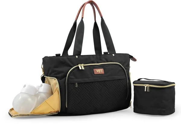 Wijtz Luxe Kolftas Zwart - De Complete Stijlvolle Kolftas met verschoningsmat en koeltas - Waterafstotend en Hoogwaardige Kwaliteit - Perfect als (borst)Kolftas, Luiertas,Pampertas, Schoudertas, Lapto