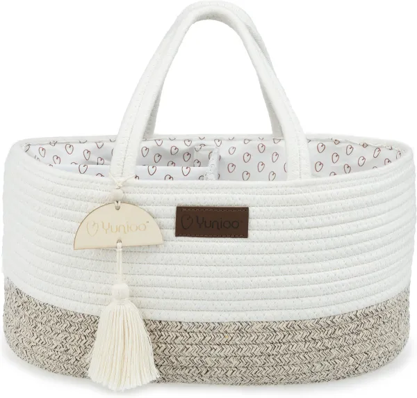 Yunioo Luiertas en Commodemandje │ Luiermand voor Babykameraccessoires │ Luier Organizer │ Opbergmand kinderkamer │ Kraamcadeau babyshower │Speelgoedmand │ Wit-Beige