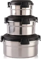 (Pack van 3) RVS Bento Box met siliconen deksels, lekvrij, herbruikbaar, BPA-vrij, ideaal geschenkkeuze, S/M/L