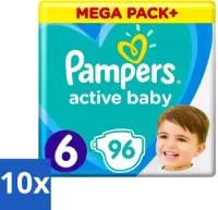 10 x Pampers - Active Baby - Luiers - Maat 6 (13-18 kg) - Extra Groot - 96 Luiers - Luiers Voor Kleuters - Superabsorberende Luiers - Ademend Luiers - Luiers Met Elastische Zijkanten - Luiers Voor Gev