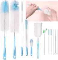 12-delige schoonmaakborstelset, fles, flessenreinigerborstel, lang, flexibel en krasbestendig, flessenreinigingsborstelset voor glazen, babyflessen, dummies