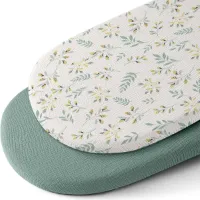 2 Stuks - Hydrofiele Baby Hoeslaken Wieg - Kinderwagen matras - Saliegroene en gele bloemen - 80x40 cm - Aankleedkussenhoes