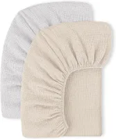 2 hoeslakens voor kinderen van mousseline 100% katoen - Grijs-crème - 60 x 120 cm - Babylaken voor reisbed en bijzetbed