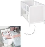 2-in-1 Baby Bed 60 x 120 cm + Mattress - Grid and Side Bed - Height Adjustable - Wood White - Co sleeper