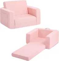2-in-1 Kinderbank en Peuterstoel - Opvouwbare Kids Bench met Verwijderbare Armleuningen en Zijvakjes - Sherpa Grijs - Multifunctionele Kinderstoel voor Meisjes en Jongens - Comfortabel en Draagbaar