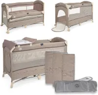 2-in-1 Reisbed en Kinderbed - Opvouwbaar en Draagbaar, Uniseks, Beige met Aankleedkussen en Vliegengaas