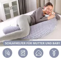 2-in-1 XXL Zwangerschapskussen Zijslaapkussen voor Baby met Binnenkussen en Katoenen Voedingskussenhoes (Blauw)