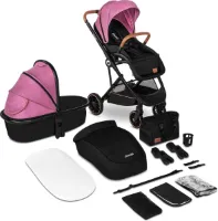 2-in-1 babygondel en kinderwagen tot 15 kg - ligpositie - achterwaarts of voorwaarts - XXL dak - klamboe - regenbeschermende voetenzak Kinderwagen