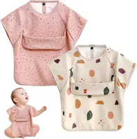 2 stuks slabbetjes voor baby: huidvriendelijk PU-materiaal, waterdicht en machinewasbaar, ideaal voor dagelijks gebruik (maat S/roze)