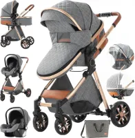 3-in-1 Kinderwagen voor Pasgeborenen - Hoog Landschap en Opvouwbaar - Multifunctionele Buggy met Schokdempingssysteem