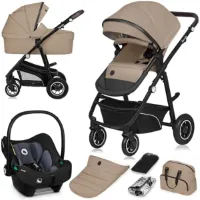 3-in-1 Multifunctionele Kinderwagen Set - Reiswieg, Buggy en Autostoel - ADAC Gecertificeerd - Volledige Vering - Snel Inklapbaar - Geschikt van 0 tot 4 jaar - Beige