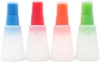 4 Kleuren Siliconen Olie Flessenborstel met Deksel Set Zachte Saus Fles met Siliconen Basting Borstel - Koken Olie Fles Borstels voor Gebak BBQ Vlees Honing Marinades