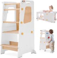 4-in-1 keukentoren voor peuters, keukenkrukhulp voor kinderen, staande toren met converteerbare tafel en stoel, peuteropstapkruk met verstelbare hoogte, whiteboard en veiligheidsrail voor keuken