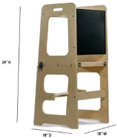 4-in-1 opvouwbare keukentoren voor peuters met krijtbord, bureautafel en stoel