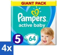 4 x Pampers - Active Baby - Luiers - Maat 5 (11-16 kg) - Zachte Pasvorm - 64 Luiers - Pampers Active Baby - Luiers Maat 5 - Babyluiers - Zachte Pasvorm - Luchtdoorlatende Luiers