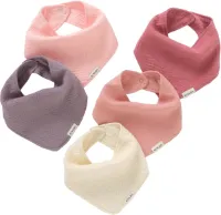 5 slabbetjes, babysjaal, halsdoek, mousseline doek van biologisch katoen, driehoekige doek, spuugdoeken, hydrofieldoeken, blauw