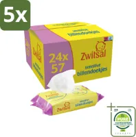 5 x Zwitsal - Billendoekjes Sensitive - 24 x 57 stuks per verpakking - Megaverpakking - Grootverpakking - Billendoekjes - Babyhuid - Luieruitslag - Zachte Billendoekjes - Gevoelige Babyhuid
