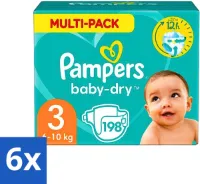 6 x Pampers - Baby-Dry - Luiers - Maat 3 (6-10 kg) - 198 Luiers - Babyluiers - Luiers Maat 3 - Pampers Baby-Dry - Luiers Tegen Lekken - Luiers Voor Baby
