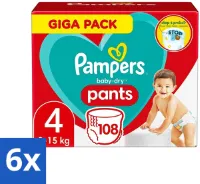6 x Pampers - Baby-Dry Pants - Luierbroekjes - Maat 4 (9-15 kg) - Comfort Fit - 108 Luiers - Pampers Luierbroekjes - Baby Luier - Luier Maat 4 - Luierbroekjes 9-15 Kg - Luierbroekjes Comfort Fit