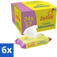 6 x Zwitsal - Billendoekjes Sensitive - 24 x 57 stuks per verpakking - Megaverpakking - Billendoekjes - Babyhuid - Luieruitslag - Zachte Billendoekjes - Gevoelige Babyhuid