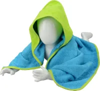 ARTG® Babiezz - Babycape - Baby Badcape - Kraamkado - 75 x 75 cm -  Zeeblauw Licht Blauw / Gif Groene Capuchon en Rand - 100% Katoen - AQUA BLUE / LEMON GREEN