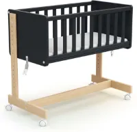 AT4 - multifuntionele CoSleeper -  Baby wieg - Aanschuifbed - Grafiet Grijs En Beuk