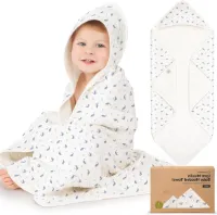 Allecto Plus - Mousseline babyhanddoek met capuchon voor meisjes en jongens - 100% biologische katoenen babyhanddoek voor pasgeborenen en peuters - zachte stof - Inclusief Whale Bay Regular